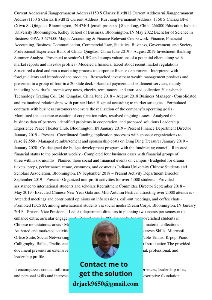 Current Address: Rui Jiang Permanent Address: 1150 S Clarizz Blvd. (Xiwu St. Qingdao, Bloomington, IN 47401 [email protected] Shandong, China 266000 Education I