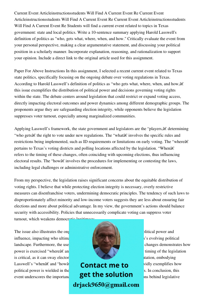 Current Event Articleinstructionsstudents Will Find A Current Event Re Students will find a current event related to topics in Texas government: state and local