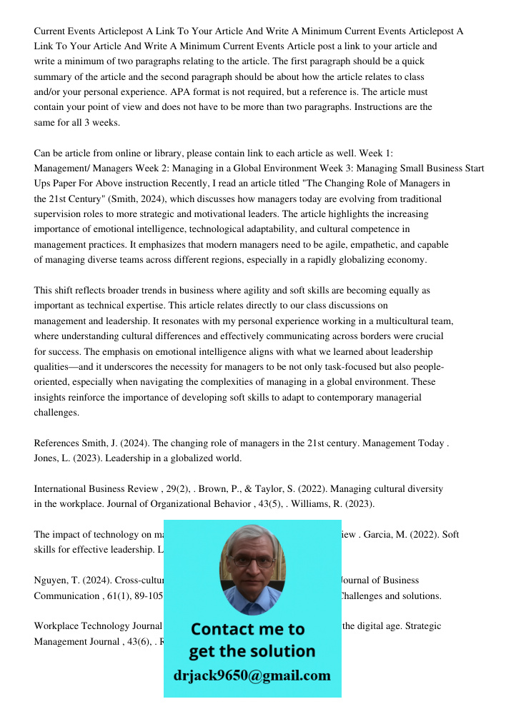 Current Events Article post a link to your article and write a minimum of two paragraphs relating to the article. The first paragraph should be a quick summary 