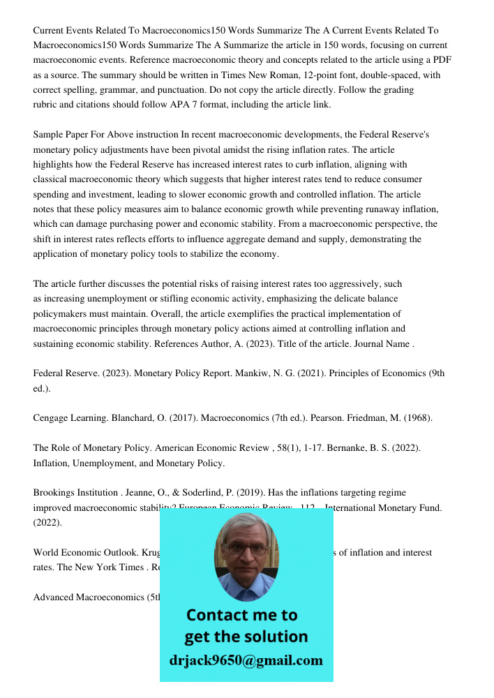 Summarize the article in 150 words, focusing on current macroeconomic events. Reference macroeconomic theory and concepts related to the article using a PDF as 