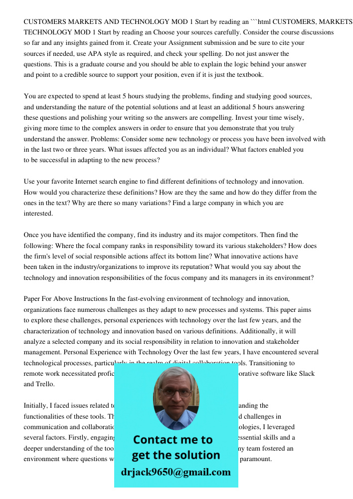 Customers, Markets, And Technology Mod 1 Start By Reading