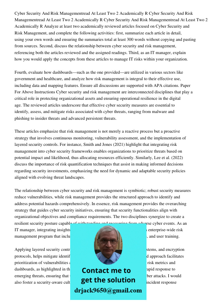 Cyber Security And Risk Managementread At Least Two 2 Academically R Analyze at least two academically reviewed articles focused on Cyber Security and Risk Mana