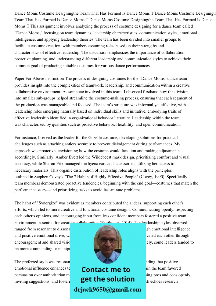 Dance Moms Costume Designingthe Team That Has Formed Is Dance Moms T This assignment involves analyzing the process of costume designing for a dance team called
