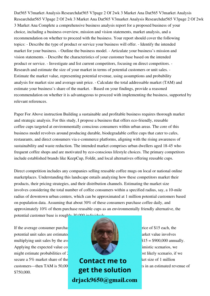 Dat565 V3market Analysis Researchdat565 V3page 2 Of 2wk 3 Market Ana Complete a comprehensive business analysis report for a proposed business of your choice, i