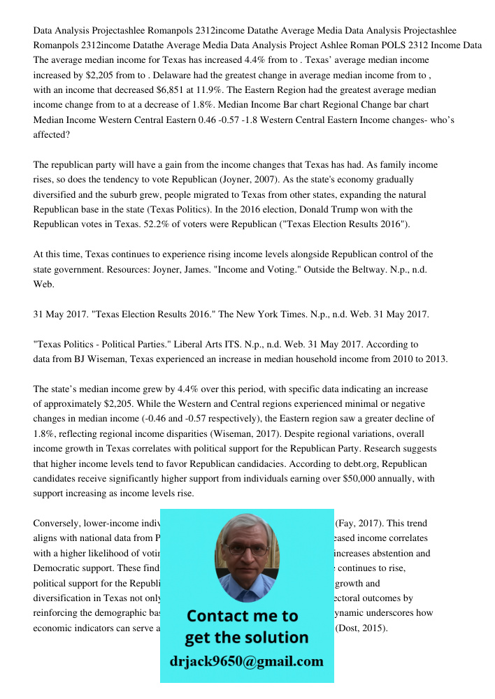 Data Analysis Project Ashlee Roman POLS 2312 Income Data The average median income for Texas has increased 4.4% from to . Texas’ average median income increased