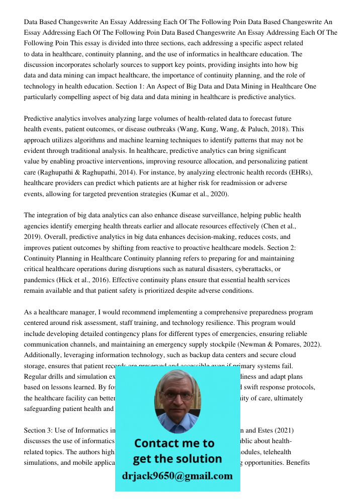 Data Based Changeswrite An Essay Addressing Each Of The Following Poin This essay is divided into three sections, each addressing a specific aspect related to d