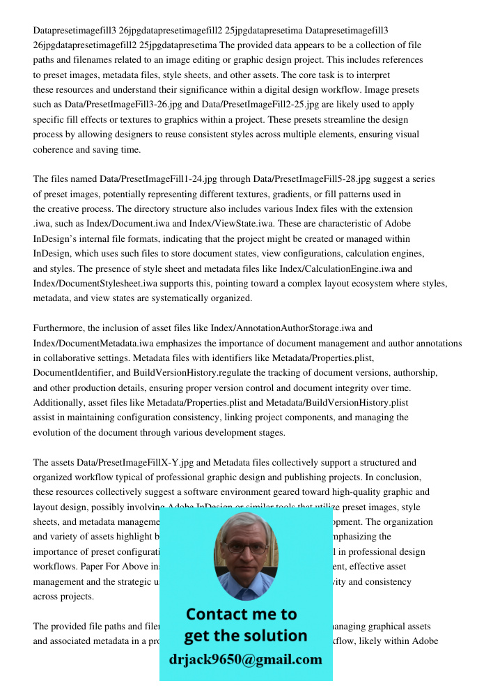 The provided data appears to be a collection of file paths and filenames related to an image editing or graphic design project. This includes references to pres