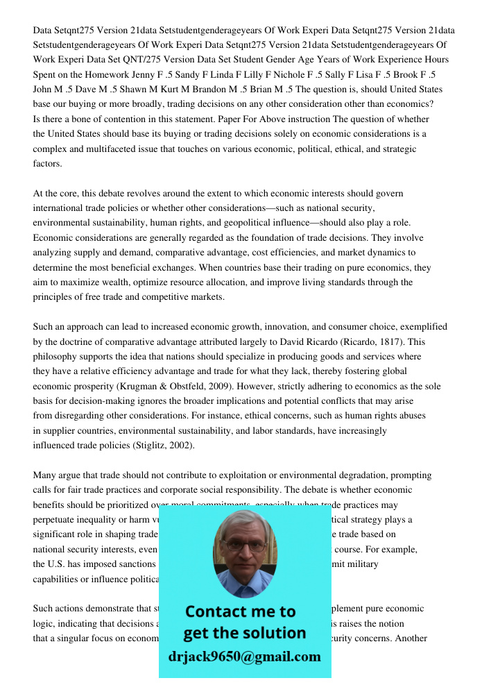 Data Setqnt275 Version 21data Setstudentgenderageyears Of Work Experi Data Set QNT/275 Version Data Set Student Gender Age Years of Work Experience Hours Spent 
