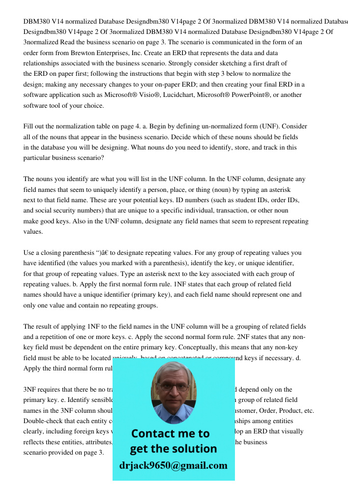 DBM380 V14 normalized Database Designdbm380 V14page 2 Of 3normalized Read the business scenario on page 3. The scenario is communicated in the form of an order 