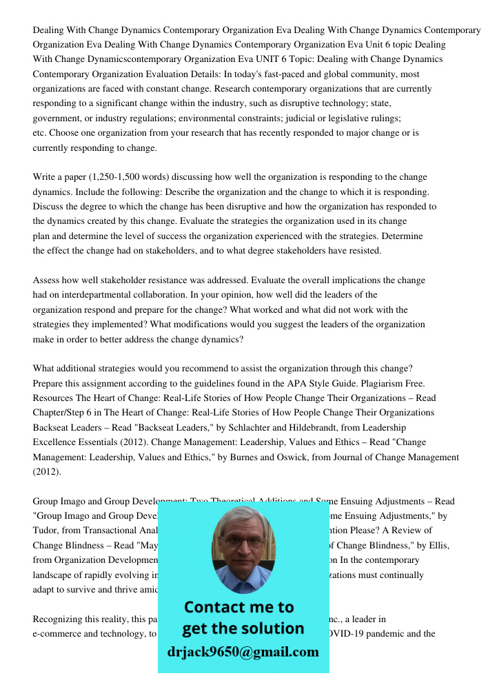 Dealing With Change Dynamics Contemporary Organization Eva Unit 6 topic Dealing With Change Dynamicscontemporary Organization Eva UNIT 6 Topic: Dealing with Cha