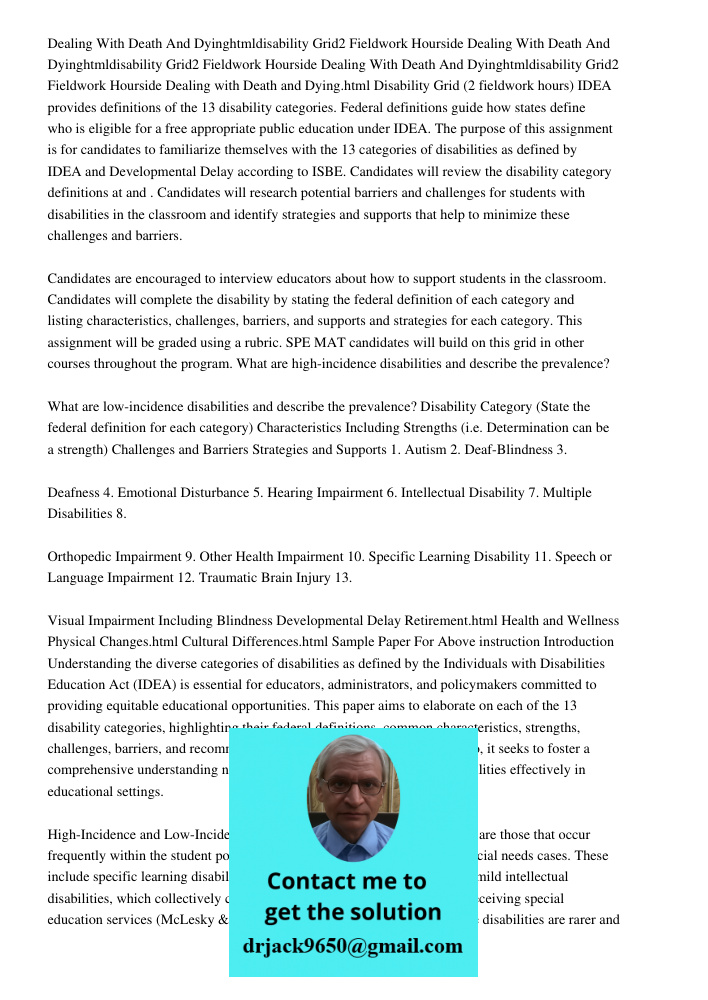 Dealing With Death And Dyinghtmldisability Grid2 Fieldwork Hourside Dealing with Death and Dying.html Disability Grid (2 fieldwork hours) IDEA provides definiti