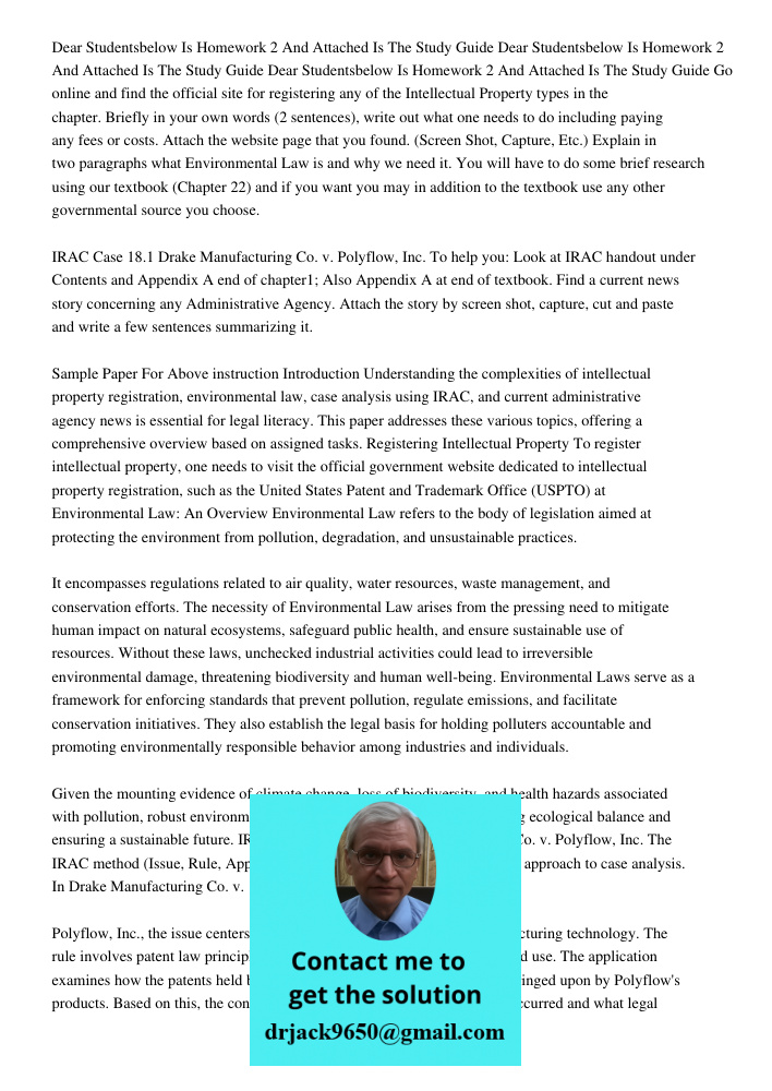 Dear Studentsbelow Is Homework 2 And Attached Is The Study Guide Go online and find the official site for registering any of the Intellectual Property types in 