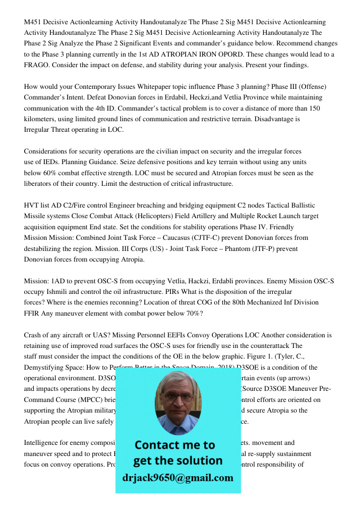 M451 Decisive Actionlearning Activity Handoutanalyze The Phase 2 Sig Analyze the Phase 2 Significant Events and commander’s guidance below. Recommend changes to