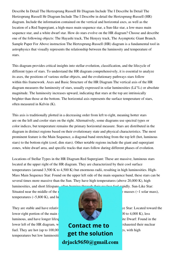 Describe in detail the Hertzsprung-Russell (HR) diagram. Include the information contained on the vertical and horizontal axes, as well as the location of a Red