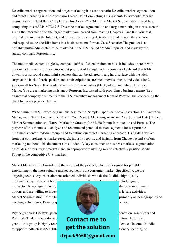 I Need Help Completing This Asapmt219 3describe Market Segmentation I Need Help Completing This Asapmt219 3describe Market Segmentation I need help completing t