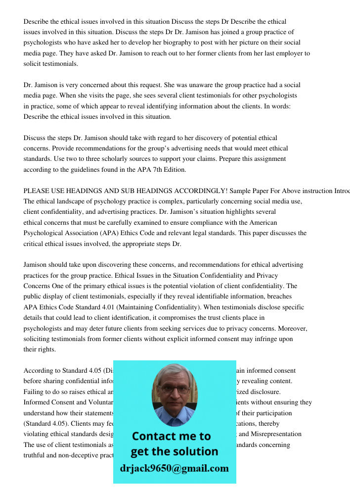 Dr. Jamison has joined a group practice of psychologists who have asked her to develop her biography to post with her picture on their social media page. They h