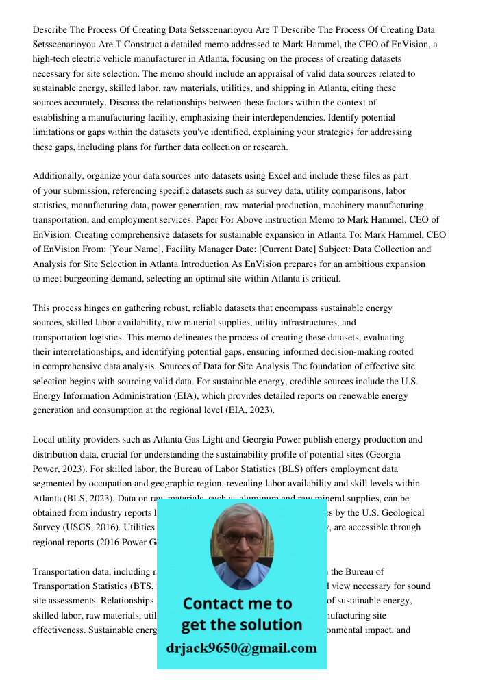 Construct a detailed memo addressed to Mark Hammel, the CEO of EnVision, a high-tech electric vehicle manufacturer in Atlanta, focusing on the process of creati