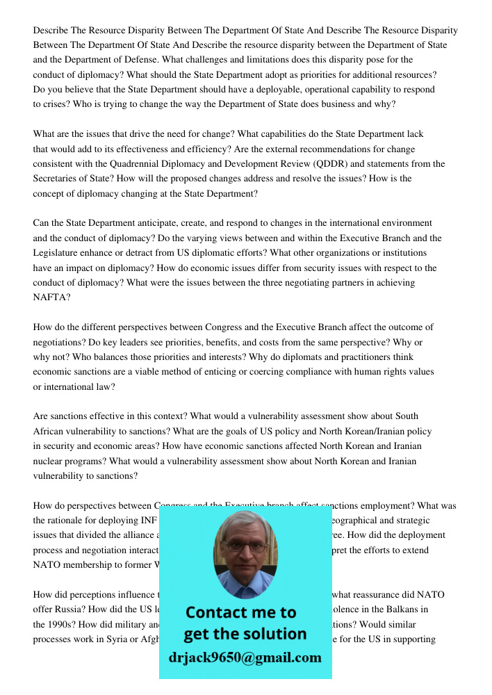Describe the resource disparity between the Department of State and the Department of Defense. What challenges and limitations does this disparity pose for the 