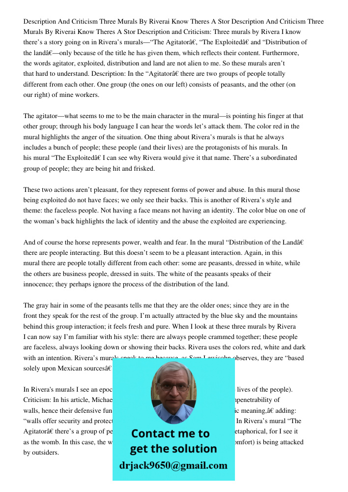 Description and Criticism: Three murals by Rivera I know there’s a story going on in Rivera’s murals—“The Agitator”, “The Exploited” and “Distribution of the la
