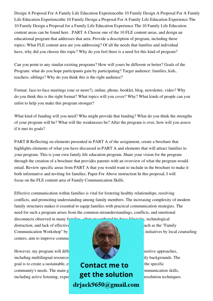 Design a Proposal For A Family Life Education Experience The 10 Family Design a Proposal for a Family Life Education Experience The 10 Family Life Education con