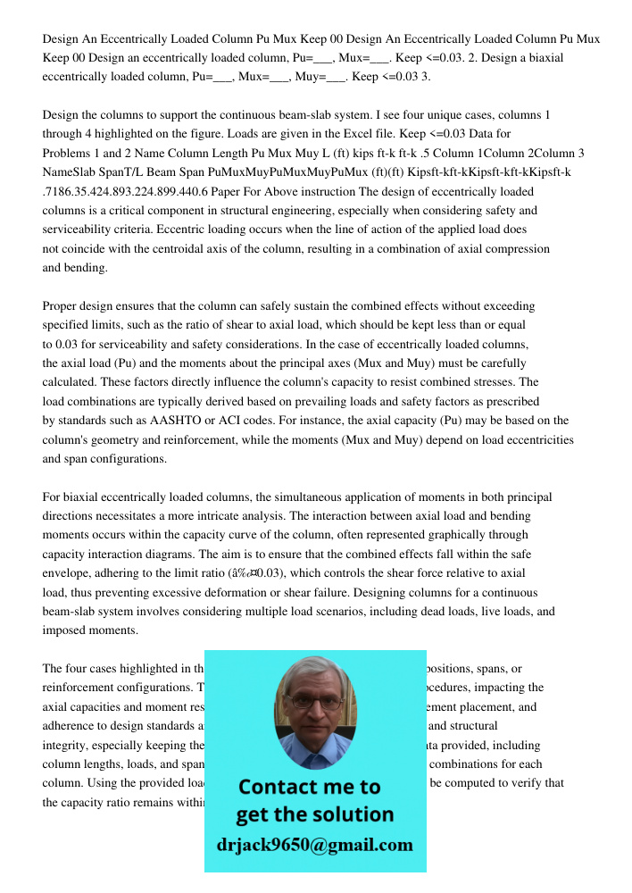 Design an eccentrically loaded column, Pu=___, Mux=___. Keep