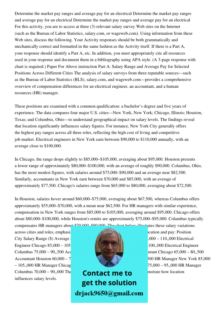 Determine the market pay ranges and average pay for an electrical For this activity, you are to access at three (3) relevant salary survey Web sites on the Inte
