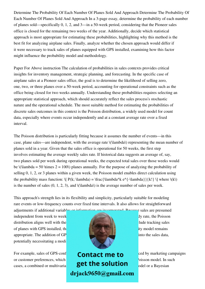 In a 3-page essay, determine the probability of each number of planes sold—specifically 0, 1, 2, and 3—in a 50-week period, considering that the Pioneer sales o