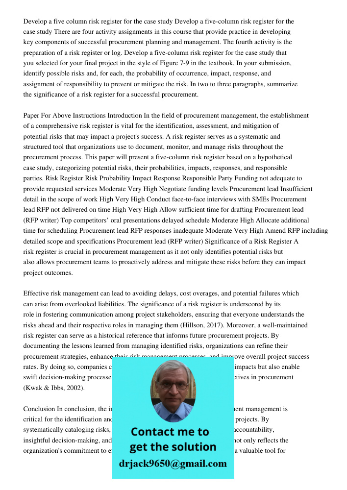 There are four activity assignments in this course that provide practice in developing key components of successful procurement planning and management. The fou