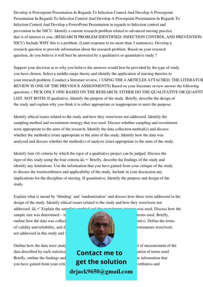 Develop A Powerpoint Presentation In Regards To Infection Control And Develop a PowerPoint Presentation in regards to Infection control and prevention in the NI