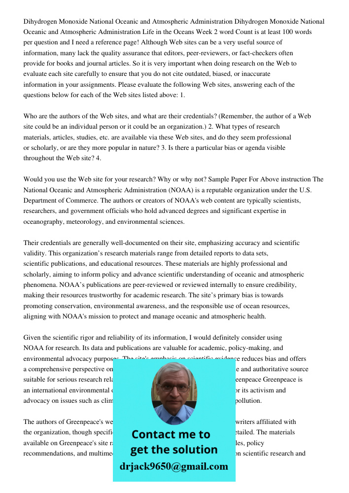 Life in the Oceans Week 2 word Count is at least 100 words per question and I need a reference page! Although Web sites can be a very useful source of informati