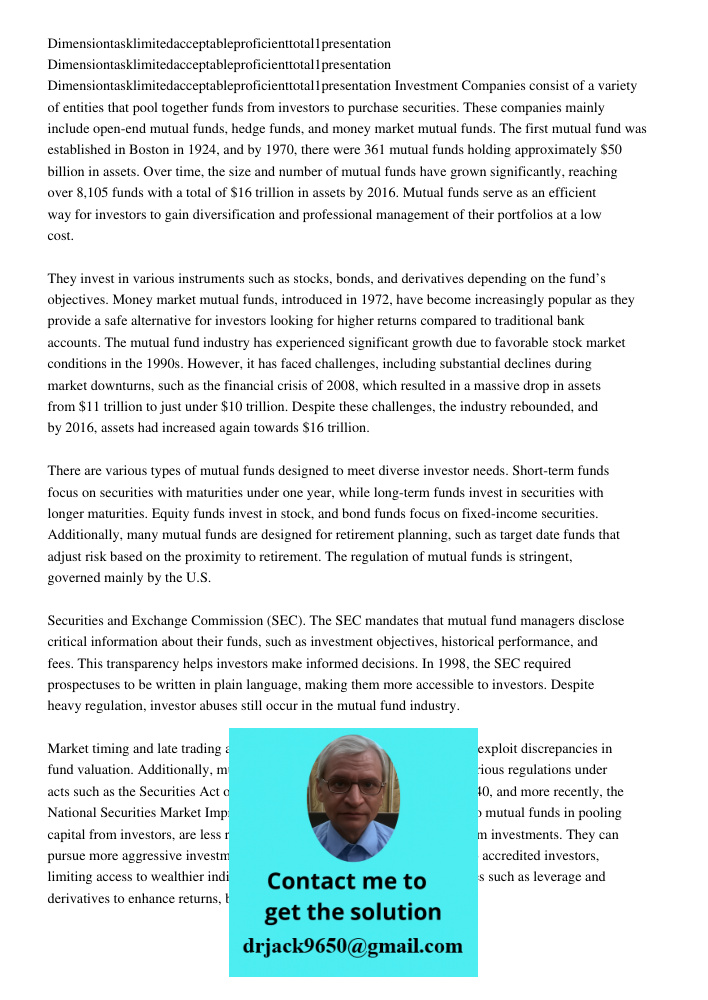 Dimensiontasklimitedacceptableproficienttotal1presentation Investment Companies consist of a variety of entities that pool together funds from investors to purc