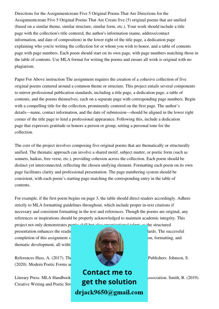 Create five (5) original poems that are unified (based on a similar theme, similar structure, similar form, etc.). Your work should include a title page with th