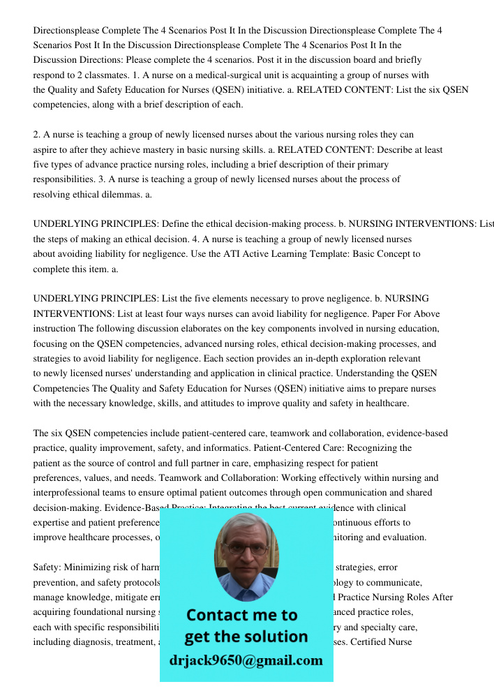 Directionsplease Complete The 4 Scenarios Post It In the Discussion Directions: Please complete the 4 scenarios. Post it in the discussion board and briefly res