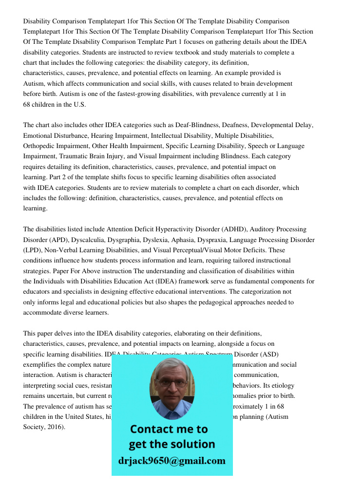 Disability Comparison Templatepart 1for This Section Of The Template Disability Comparison Template Part 1 focuses on gathering details about the IDEA disabilit