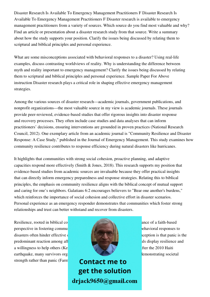 Disaster research is available to emergency management practitioners from a variety of sources. Which source do you find most valuable and why? Find an article 