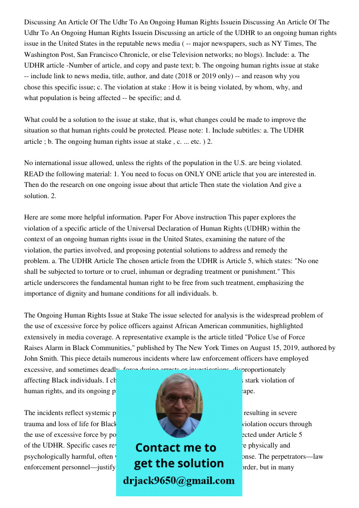 Discussing an article of the UDHR to an ongoing human rights issue in the United States in the reputable news media ( -- major newspapers, such as NY Times, The