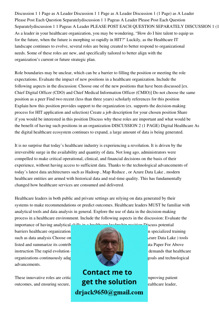 Discussion 1 1 Page as A Leader Please Post Each Question Separatelydiscussion 1 1 Pageas A Leader Please Post Each Question Separatelydiscussion 1 1 Pageas A L