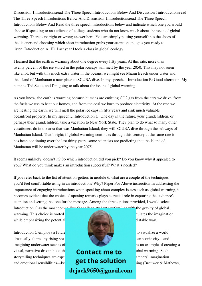 Discussion 1introductionsread The Three Speech Introductions Below And Read the three speech introductions below and indicate which one you would choose if spea