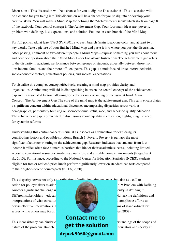 This discussion will be a chance for you to dig into or develop your creative skills. You will make a Mind Map for defining the “Achievement Gap” which starts o