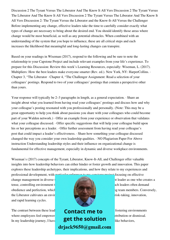 Discussion 2 The Tyrant Versus The Liberator And The Know It All Vers Discussion 2: The Tyrant Versus the Liberator and the Know-It-All Versus the Challenger Be