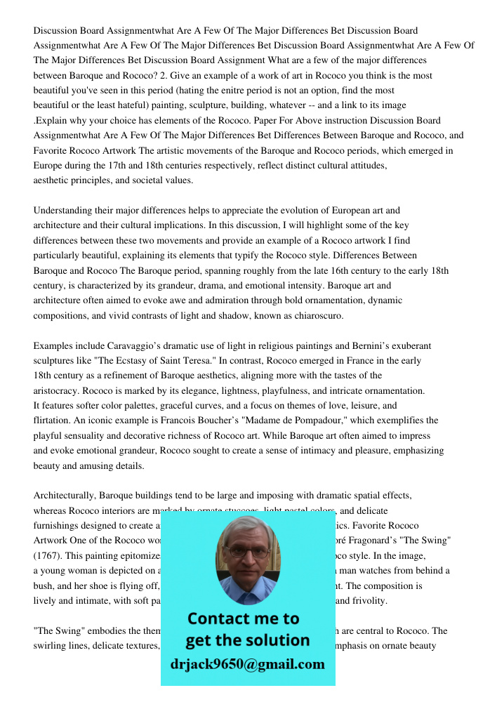 Discussion Board Assignmentwhat Are A Few Of The Major Differences Bet Discussion Board Assignment What are a few of the major differences between Baroque and R