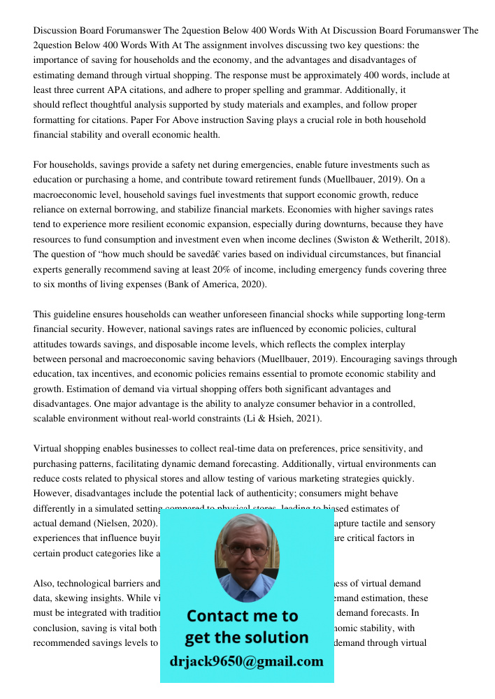 The assignment involves discussing two key questions: the importance of saving for households and the economy, and the advantages and disadvantages of estimatin