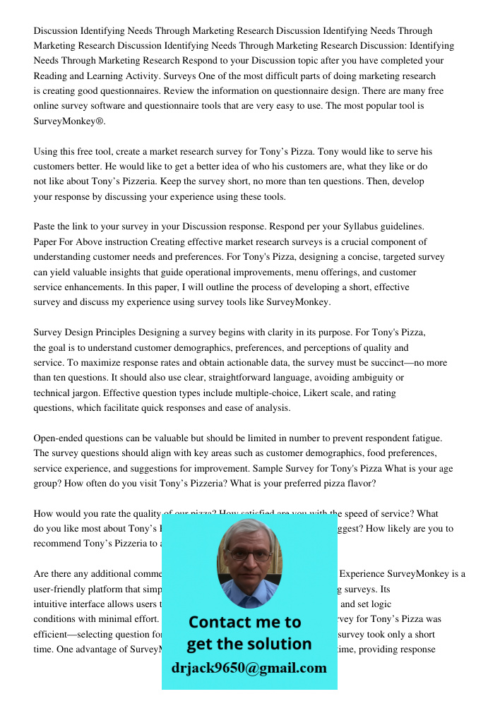 Discussion Identifying Needs Through Marketing Research Discussion: Identifying Needs Through Marketing Research Respond to your Discussion topic after you have