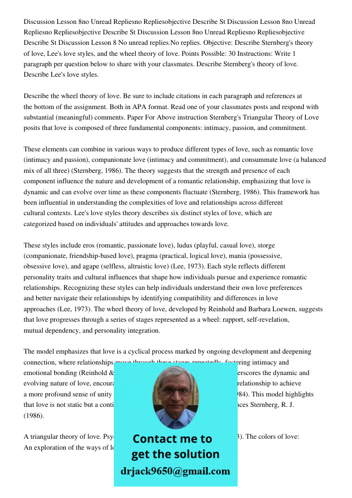 Discussion Lesson 8no Unread Repliesno Repliesobjective Describe St Discussion Lesson 8 No unread replies.No replies. Objective: Describe Sternberg's theory of 