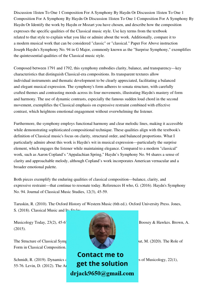 Discussion 1listen To One 1 Composition For A Symphony By Haydn Or Identify the work by Haydn or Mozart you have chosen, and describe how the composition expres