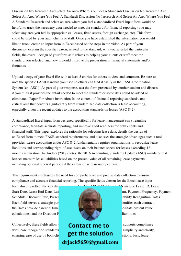 Discussion No 1research And Select An Area Where You Feel A Standardi Research and select an area where you feel a standardized Excel input form would be helpfu