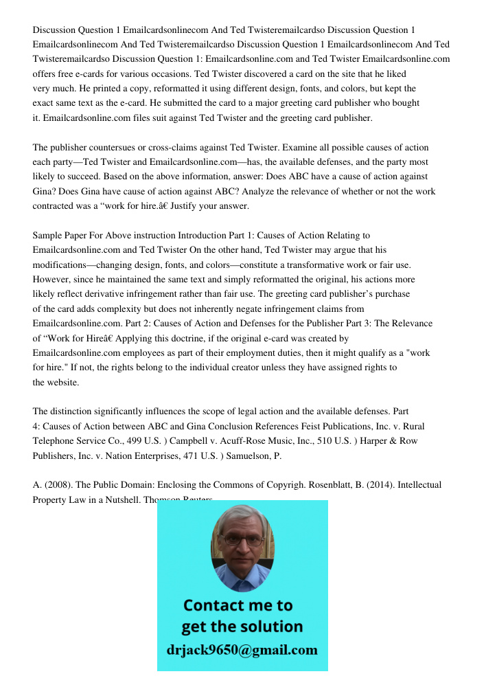 Discussion Question 1 Emailcardsonlinecom And Ted Twisteremailcardso Discussion Question 1: Emailcardsonline.com and Ted Twister Emailcardsonline.com offers fre
