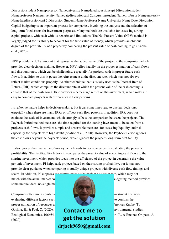 2discussionstudent Nameprofessor Nameuniversity Namedatediscussioncapi 2 Discussion Student Name Professor Name University Name Date Discussion Capital budgetin