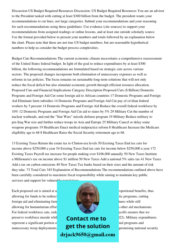 You are an advisor to the President tasked with cutting at least $300 billion from the budget. The president wants your recommendations to cut lines, not large 