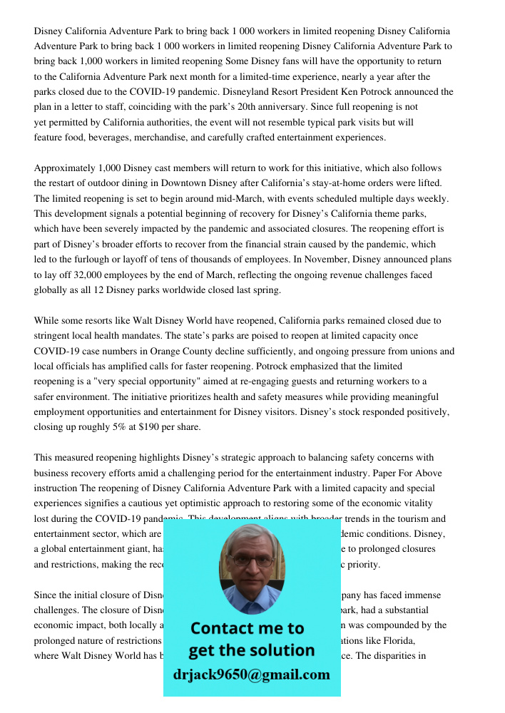 Disney California Adventure Park to bring back 1 000 workers in limited reopening Some Disney fans will have the opportunity to return to the California Adventu